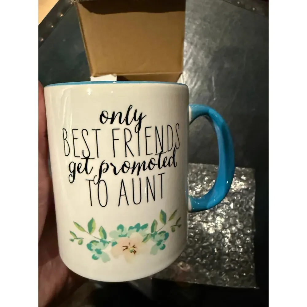 Only Best Friends Get Promoted To Aunt coffee cup surprise baby announcement NIB